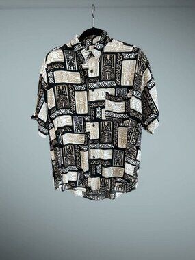 Untied Men's Shirt Hawaiian Tiki Tribal Print Retro Vintage Size Medium